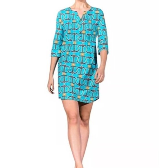 Tracy Negoshian Anchor Print Dress Size MED Ladies Half Button Blue Color - Picture 2 of 9